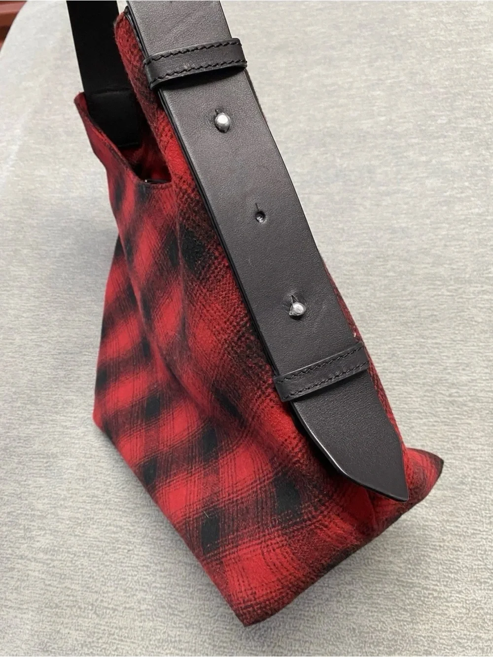 Large J Jill Wool Red and Black Plaid Hobo Bag with Leather Strap NWT